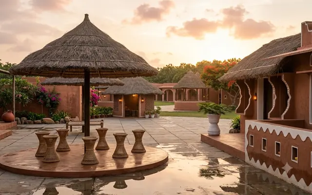 Resort courtyard landscape 3D render