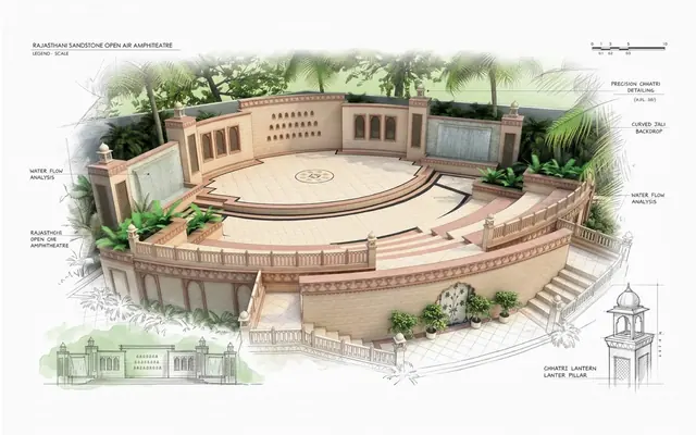 Rajasthani stone amphitheatre landscape sketch