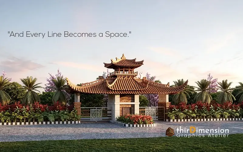 And Every Line Becomes a Space — entrance gate pavilion 3D render