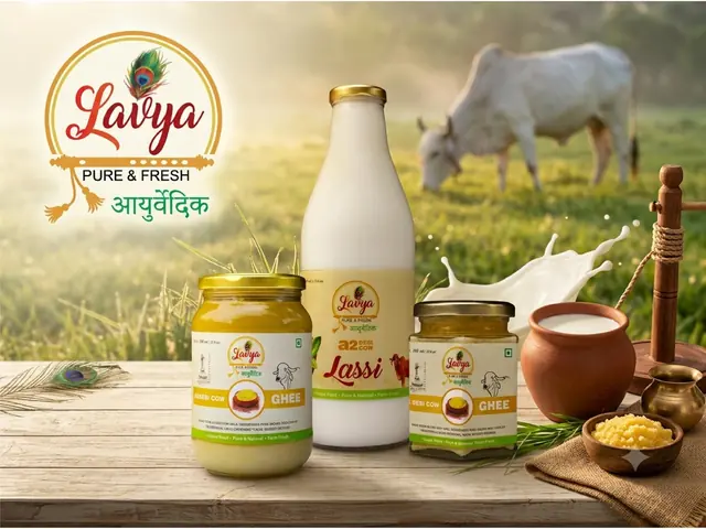 Lavya A2 milk and ghee packaging