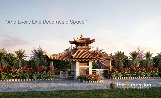 Entrance gate pavilion render, “And Every Line Becomes a Space”